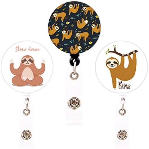 3 Pack Cute Sloth Retractable Badge Holder, ID Name Card Badge Reels Clips, ID Badge Clip for Women Nurses Cover