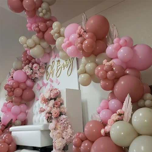 Image of Jobkoo Dusty Pink Balloons 12 Inch, 100 Pack Vintage Pink Balloon Boho Dusty Rose Latex Balloons Matte Mauve Retro Blush Pink Helium Balloons for Birthday Wedding Baby Bridal Shower Party Decorations