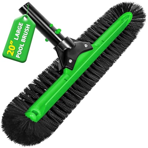 20" Wide Pool Brush Head, Heavy Duty Pool Scrub Brush with 12-Rows Soft Bristles, Inground/Above Ground Pool Brushes with Curved Ends, Clean Pool Wall, Floor, Step, Corner Faster, Safe for Vinyl Liner