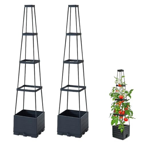 Image of Self Watering Tomato Planter with 4-Tier Trellis, Climbing planter box (2pcs)