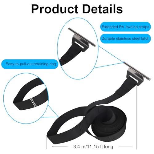 2pcs RV Awning Pull Straps, Heavy Duty Pull Down Strap Replacement with Stainless Steel Reinforced Loop RV Camper Trailer Awning Accessories - Thumbnail 2