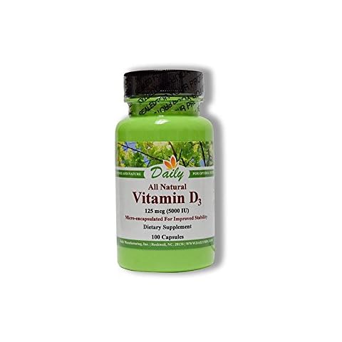 Daily Manufacturing Vitamin D3 5000 IU (125 mcg) 100 Vegetarian Capsules Cover