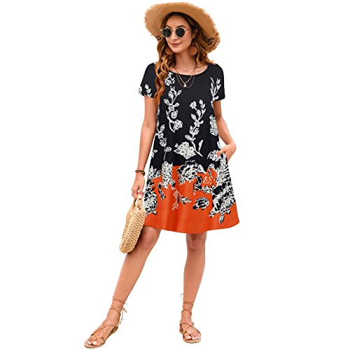 Sherosa Womens Tshirt Shift Dress Loose Swing Dresses Summer Dresses Beach Vacation (M, Short Sleeve Pattern 2) #TOP2