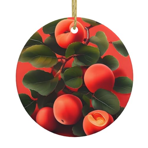 Red Apricot Christmas Tree Ceramic Pendants, Shopping malls, supermarkets, Stores Christmas Pendants, 2.9-inch Round Pendants,