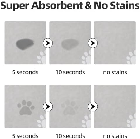 Dog Cat Food Mat Pet Bowl Mat Absorbent No Stains Quick Dry-Innovative Pet Supplies Dog Cat Accessories-Water Dispenser Mat for Messy Drinkers-Light Grey with Paw Pattern 12"x19" — view 2