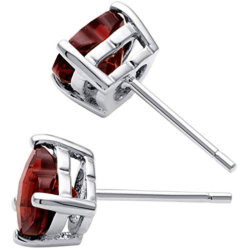 Peora Solid 14K White Gold Garnet Heart Stud Earrings For Women, Genuine Gemstone Birthstone Solitaire Studs, 6Mm, 1.75 Carats Total, Friction Back #TOP2