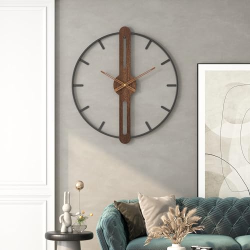 DAYDAYART Modern Walnut Dial Wall Clock, Wood Large Wall Clock Decor Metal Frame Silent Non Ticking for Living Room, Bedroom, Kitchen, Study Decoration, Handmade Home Gift Idea, 28 in (70 cm) by DAYDAYART - Image 6
