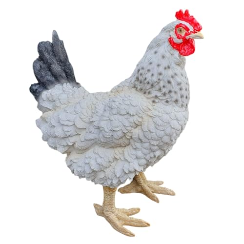 Aspinaworld wetterfeste Gartenfigur für außen, stehende weiße Huhn Figur 36 cm, Dekofigur Garten, Gartendeko aus Kunstharz