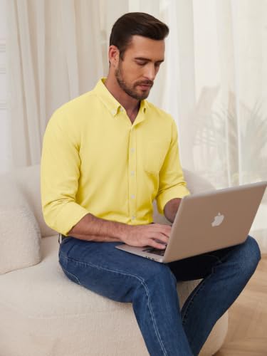GIANZEN Mens Light Pastel Yellow Dress Shirt Shirts for Men Long Sleeve Button Down Big and Tall Men's Casual Business Oxford Light Yellow Size M — view 4