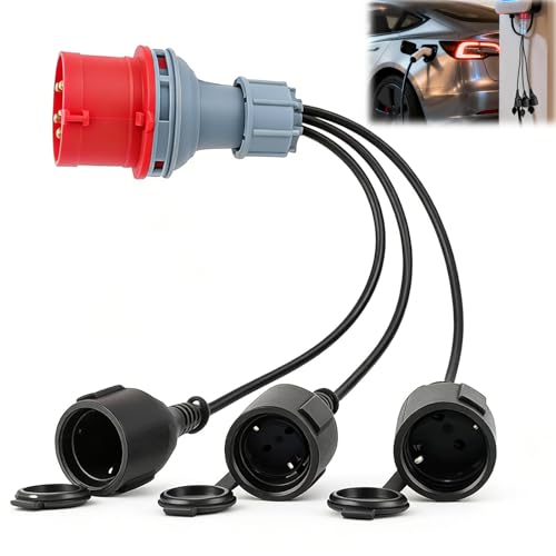 CEE Adapter Starkstrom Verteiler 400V/16A Auf 3a 230 V Camping CEE-Adapterleitung mit Klappdeckel & Schutzkontaktsteck Starkstrom Kupplung Verlängerungskabel für Caravan Industrie & Außenbereich