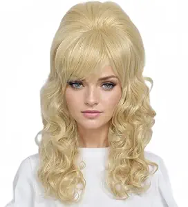 Linfairy Long Wavy Blonde Mixed Wig for Women, 50s & 80s Costume