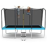 Goplus 8FT x 14FT Rectangular Trampoline, 440LBS Bearing Recreational Trampolines w/Enclosure Net & Non-Slip Ladder, Waterproof Pad, ASTM Approved Bounce Outdoor Trampoline for Kids Adults (Blue)