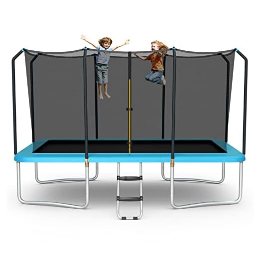 Goplus 8FT x 14FT Rectangular Trampoline, 440LBS Bearing Recreational Trampolines w/Enclosure Net & Non-Slip Ladder, Waterproof Pad, ASTM Approved Bounce Outdoor Trampoline for Kids Adults (Blue)