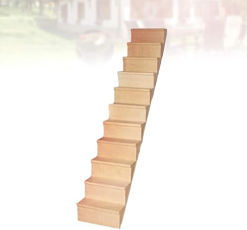 Miniatura 8 de Sewroro Muebles para casa de muñecas, escala 1, 12, escaleras en miniatura, cuerda de madera, escalones modelo DIY, mini escalera de madera sin