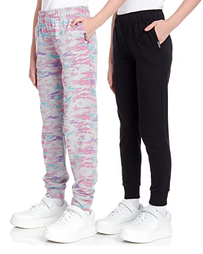RBX Girls Sweatpants - 2 Pack Lightweight Fleece Joggers with Elastic Waist - Soft Athletic Pants for Girls, Size 4, Grey/Heather Multi