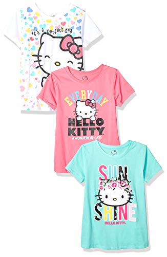 Hello Kitty Toddler Girls' 3 Pack T-Shirt with Glitter Print, White/Pink/Mint, 4T