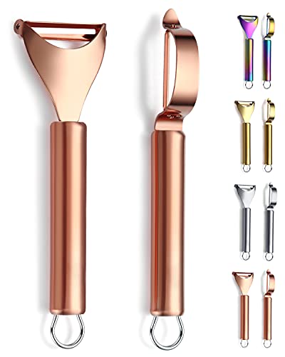 Berglander 2 pièces Éplucheur de pommes de terre en or rose, durable éplucheurs en acier inoxydable plaqué cuivre titan, accessoires de pique-nique, lavable au lave-vaisselle