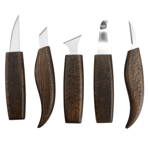 Moccool 5 Pcs Wood Carving Tools Set - Hook Knife and Whittling Knives for Spoon Carving, Carbon Steel Woodworking Kit for Beginners, 5 Pack