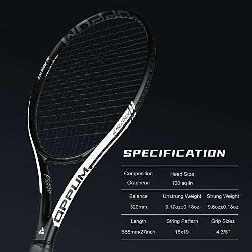 OPPUM Adult 27" Graphite 100% Full Carbon Pro Tennis Racket, 360 Super Light Speed Team Match Tennis Racquets, Professional Players Tennis Rackets Trainning Rackets