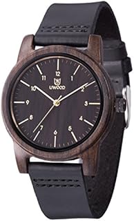 MUJUZE Holzuhr Herren Damen Analoge Holzuhren mit Leder Armband Holz-Armbanduhr Klassik Männer Uhr(Black)