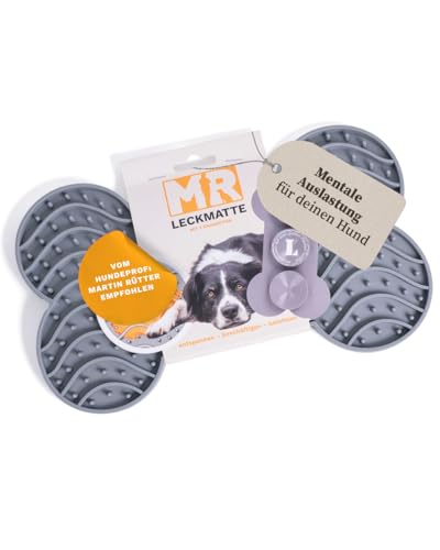 Martin Rütter – Leckmatte Hund in Knochenform mit Saugnäpfen Grau L – Hundespielzeug aus Silikon BPA-frei – Schleckmatte für mentale Auslastung & Beschäftigung – Spülmaschinen- & Gefrierschrankfest