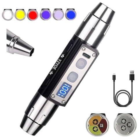 YZYOE 6LED Jade Recognition Flashlight, Outdoor Gemstone Mineral Detection Light with Charged Quantity Display, White Light, Yellow Light, Red Light, Blue Light, 395UV and 365UV UV Pens. Cover