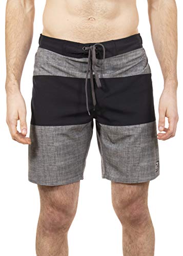 LAGUNA Mens Bahama Breeze Stretch Stripe Boardshorts Swim Trunks, UPF 50+, Charcoal/Black, M