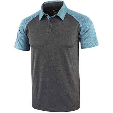 KNQR Mens Performance Lightweight Soft Quick Dry Athletic Workout Running Hiking Golf Polo T Shirts Sonic Charcoal/Teal Blue XXL Cover