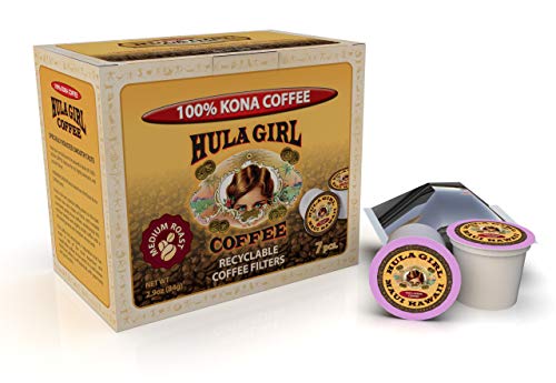 Hula Girl 100% Kona Coffee Single Servings - Compatible with Keurig K Cup Brewers, 7 Pack Box 2.9oz(84g)