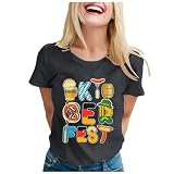 Online Shop T-shirt da donna alla moda per Oktoberfest | Maglia casual con scollo rotondo e maniche corte e stampa lettera tinta unita bianca T Shirt, grigio., L