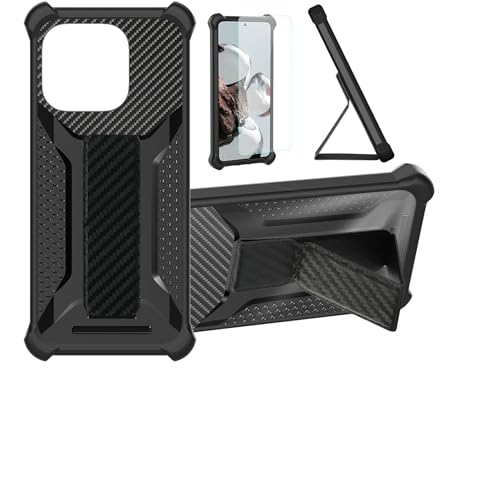 Kinetijy Case Compatible for Maxwest Gravity G64 Phone Case Stand Cover [with 1* Tempered Glass Screen Protector] Hybrid Case [Folding Support Magnetic] [Frosted Anti-Fingerprint] Black