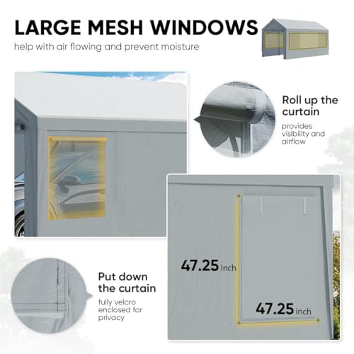 Image of ADVANCE OUTDOOR Carport Replacement Window Sidewall 10 /12x20 ft, Heavy Duty Waterproof & UV Protected, Easy Installation with Ball Bungees, Gray, One Sidewall Only