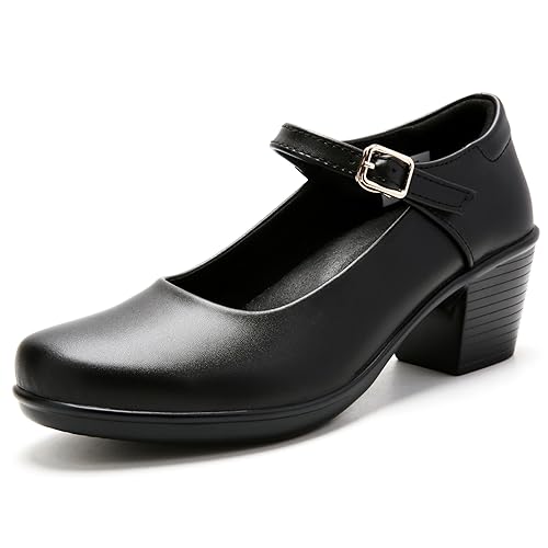FGGP Women's Mary Jane Chunky Low Block Heels Pumps Closed Toe Comfortable Dress Shoes for Office Work Wedding Black Size 9.5| Zapatos de Trabajo para Mujer by FGGP - Used condition - US$42.54