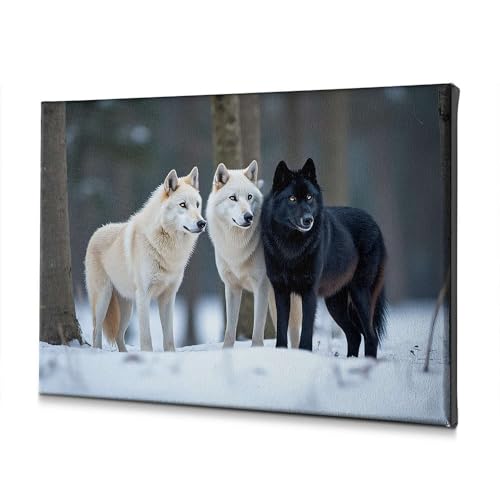 Décoration murale loups neige 30x40cm tableau cadre salon