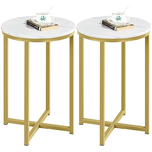 Yaheetech Lot de 2 Tables d'appoint, Tables Basse en Métal Doré, Bout de canapé Moderne pour Salon, Balcon, Chambre 40.5 x 40.5 x 61 cm