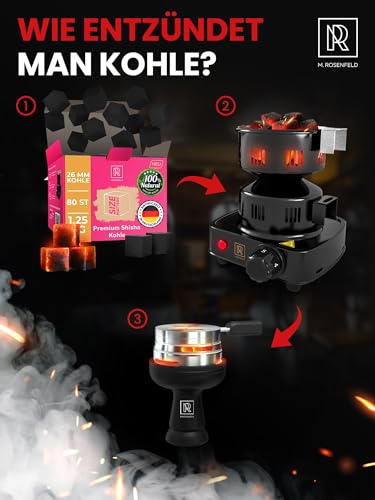 Shisha Kohle 1,25 KG 80 Würfel 26mm - 100% Organic Bio Naturkohle |ohne chemische Zusätze| Für Shisha & BBQ - Mit Kohle Grill und Shisha Zubehör wie HMD Smokebox & Kaminaufsatz Shishakohle Coal