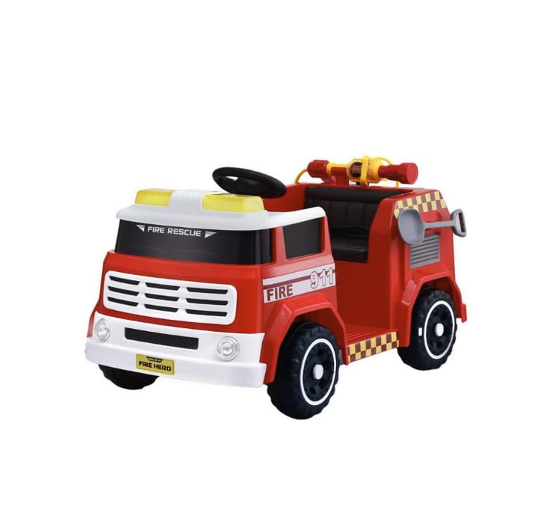 FINOOS Camion de Pompiers électrique 12 V pour Enfants, avec klaxon, Musique, démarrage...