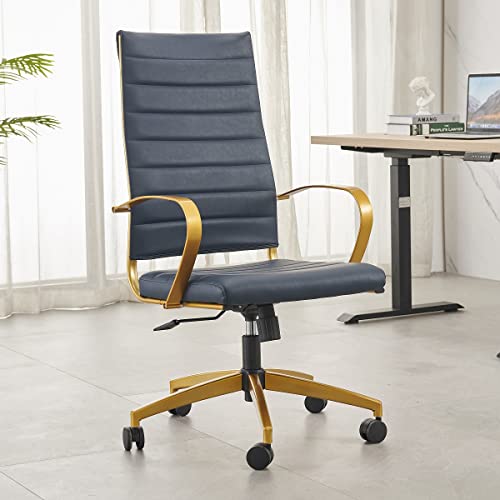 Carocc Executive Office Chair High Back Office Chair Ergonomic Conference Computer Chair With Lumbar Support White Executive Swivel Office Desk Chair 350+Lb 4020 (Gold Blue) #TOP12