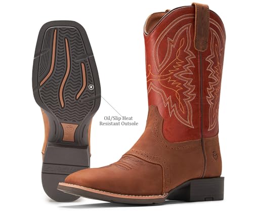 SUREWAY Cowboy Boots For Men - Mens Square Toe Western Boot,Oil/Slip Resistant,Durable Fashionable Classic Pull on 10 Inch Wellington Boots - Soft Toe Work Boots4