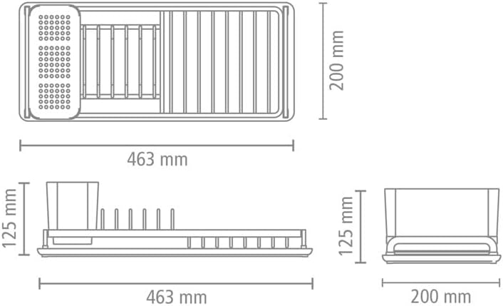 Technical drawing showing dimensions of the Brabantia Compact Dish Drying Rack.
