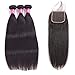 USOFT Brazilian Straight Virgin Human Hair Bundles With 4x4 Lace Closure Remy Hair Weave Bundles With Lace Closure Free Part Soft and No Shedding(20 22 24+18)