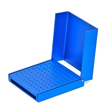 Bur Holder Block Drills Disinfection Stand Nail Dentistry Organizer Aluminium for High Low Speed Handpiece Burs 100 Holes Blue