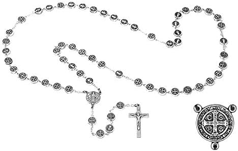 Rosario italiano de San Benito con cuentas de medalla de rosario de San Benito, rosarios católicos para hombres y tarjeta de oración de Lourdes,