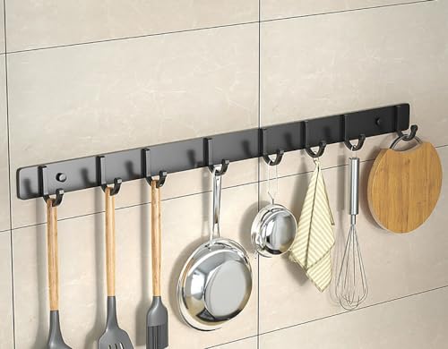 XLANDALYUEFA Kitchen utensils holder 2 Pieces Kitchen Utensil Rail with Sliding Hooks Wall Mounted Utensil Hanging Rack 304 Stainless Steel Hanger Hooks for Kitchen Tools(60.5cm)