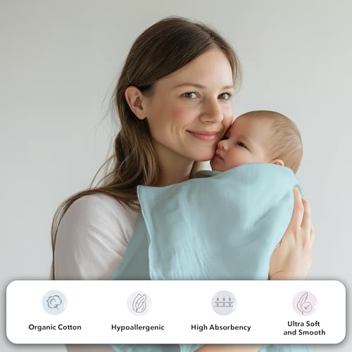 Image of The White Cradle 100% Organic Cotton Baby Swaddle Wrap, Large 112x112 cm Super Soft Muslin, 1 pc Pack, Blue