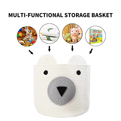 Homearda Cotton Rope Basket,Baby Hamper,Cute Bear Basket,Storage Basket ,Woven Laundry Hamper,Toy Storage Bin, Nursery Hamper For Toys, Blanket, Clothes In Living Room,Gifts – Pet Or Baby Gift Baskets- White-12”(D) X 10”(H) - Easy To Reshape #TOP2