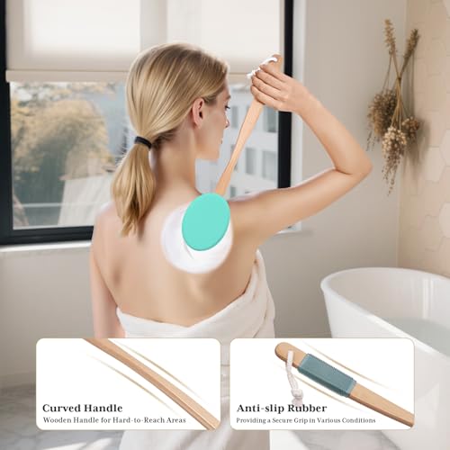 Image of AmazerBath Lotion Applicator for Back, Feet, 4 Replacement Pads with 17 inch Curved Handle, Back Sunscreen Applicator for Kids, Elderly, Women, Apply Skin Cream Medicine Moisturizer Tanner, Apple Green