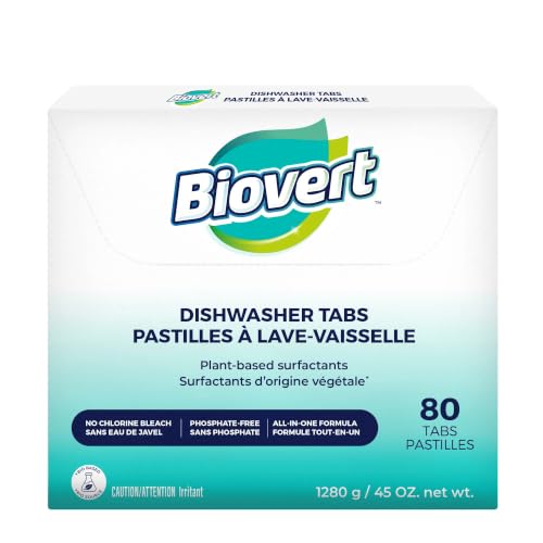 Biovert Dishwasher Pods, Biodegradable & ECOLOGO Certified, Plant-Based Formula, Powerful Grease & Residue Removal, Pre-Measured Tablets, Fragrance-Free, 80 Count by Biovert - Used condition - CA$19.95