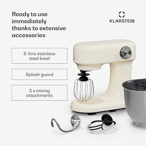 Klarstein Bella Evo robot kuchenny – 1500 W, miska ze stali nierdzewnej 5 l, 12 stopni, system mieszania planet, funkcja pulsu, hak do zagniatania i trzepaczka, mieszadło, przetwarzacz do żywności