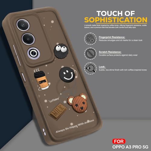 Image of AESTMO Back Case Cover for Oppo A3 Pro 5G Cover | Cute Fun Cartoon 3D Ball | Coffee Silicone Case | Full Body Protection | Camera Protection Back Cover for Oppo A3 Pro 5G (Brown)